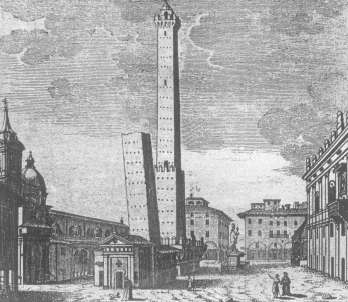 The two medieval towers of Bologna against the skyline